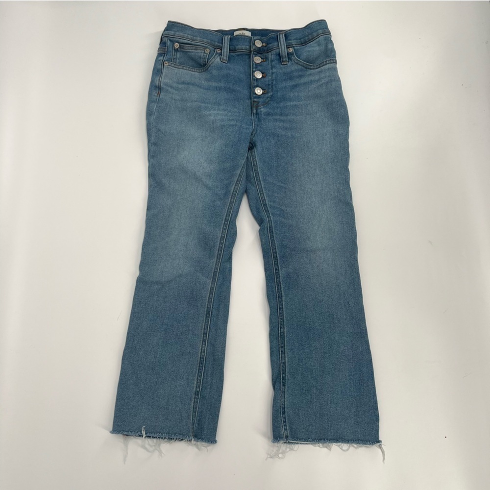 J. Crew 10" Billie Demi Boot Crop Frayed Hem Button Fly Jeans Size 26 P Women's